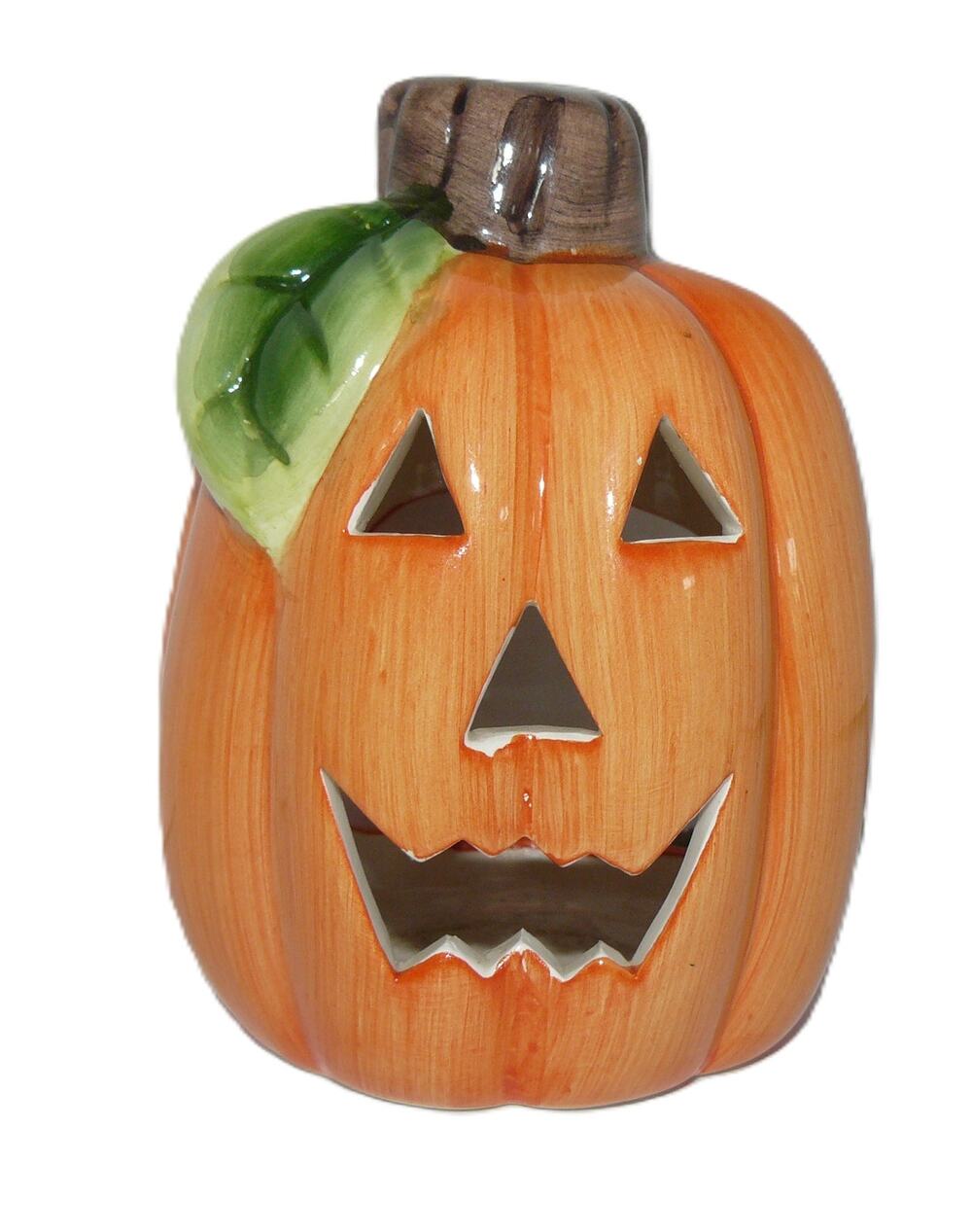 Vintage Ceramic Jack-O-Lantern Tea Light Holder Halloween Decor